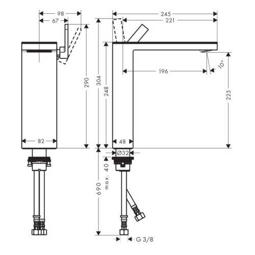 Immagine di Axor MYEDITION miscelatore monocomando lavabo 230, con set scarico push-open, finitura cromo e vetro a specchio 47020000