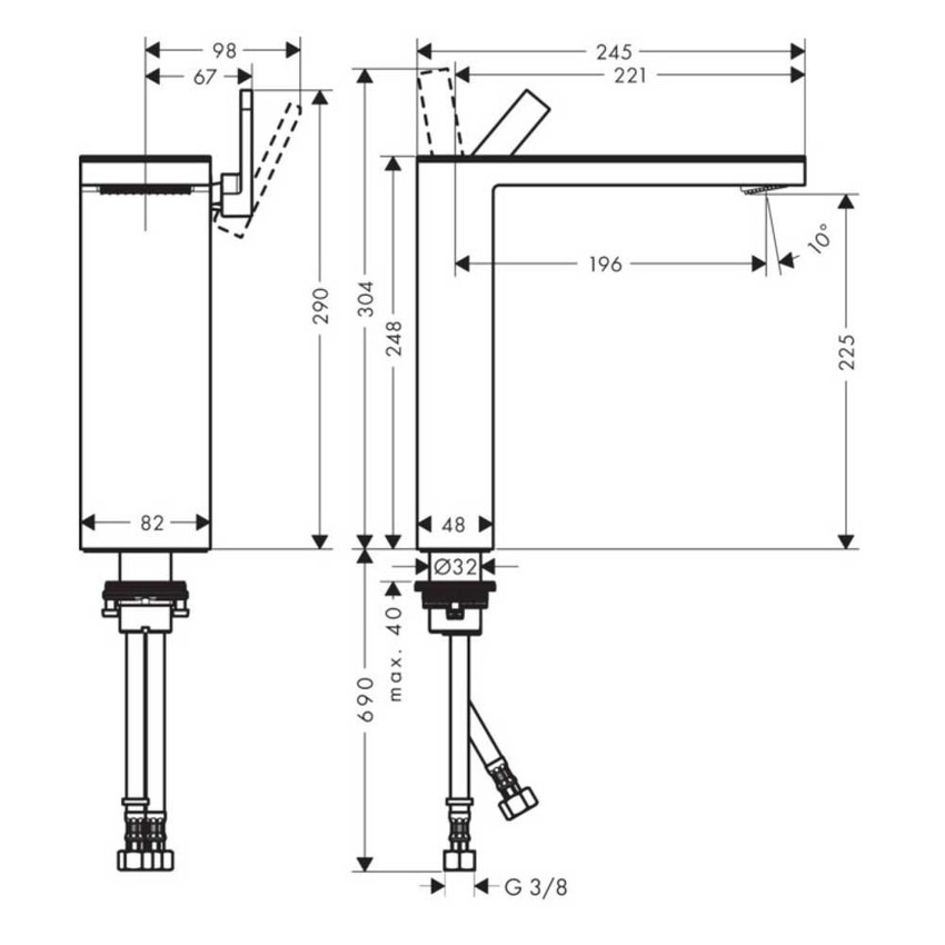 Immagine di Axor MYEDITION miscelatore monocomando lavabo 230, con set scarico push-open, finitura cromo e vetro a specchio 47020000