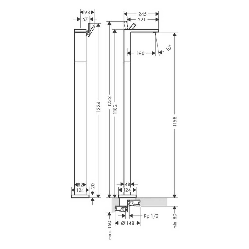 Immagine di Axor MYEDITION miscelatore monocomando lavabo, a pavimento, finitura cromo e vetro a specchio  47040000