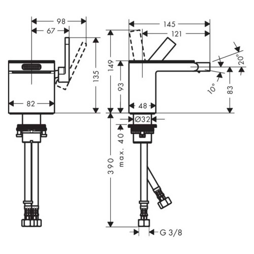 Immagine di Axor MYEDITION miscelatore monocomando bidet, con set scarico push-open, finitura cromo e vetro a specchio 47210000