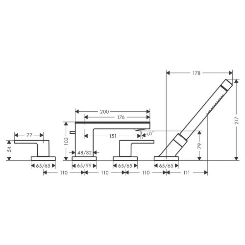 Immagine di Axor MYEDITION rubinetteria 4 fori bordo vasca, finitura cromo e vetro a specchio 47430000