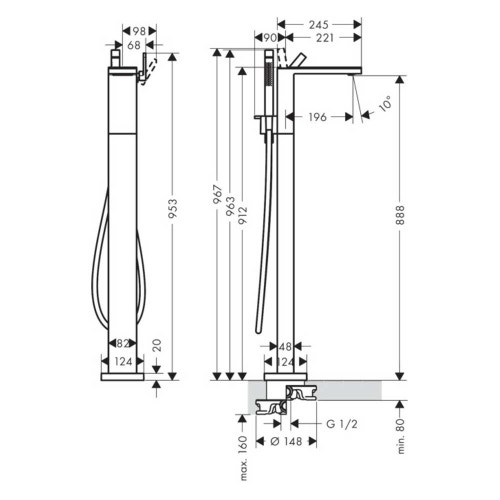 Immagine di Axor MYEDITION miscelatore monocomando vasca, a pavimento, finitura cromo e vetro a specchio 47440000