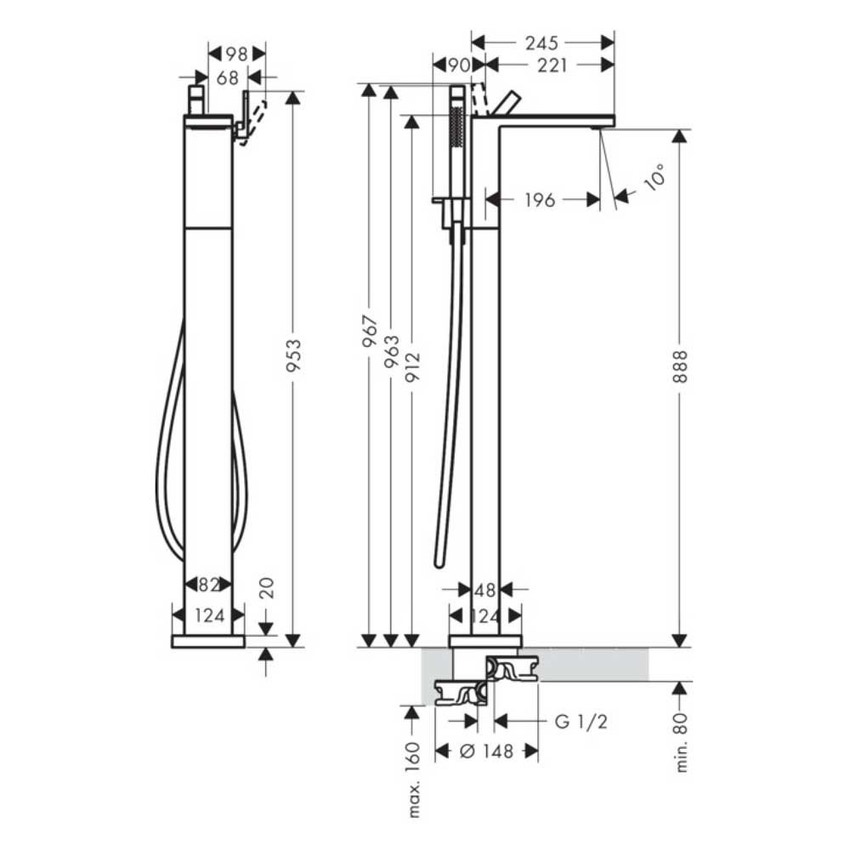 Immagine di Axor MYEDITION miscelatore monocomando vasca, a pavimento, finitura cromo e vetro a specchio 47440000