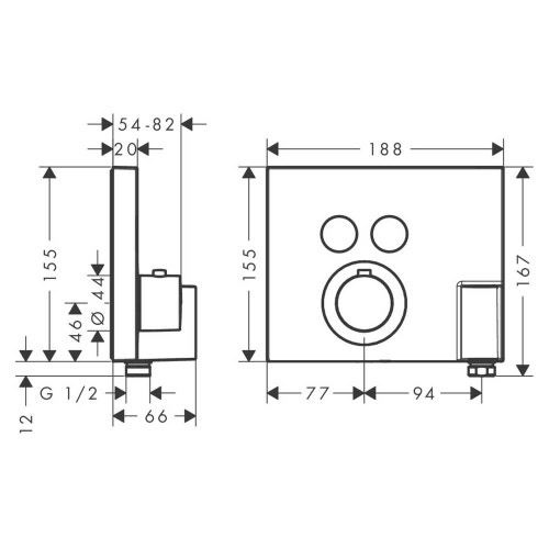 Immagine di Axor SHOWERSELECT miscelatore termostatico, ad incasso, Square, per 2 utenze, con uscita a muro e porta doccetta, finitura cromo 36712000