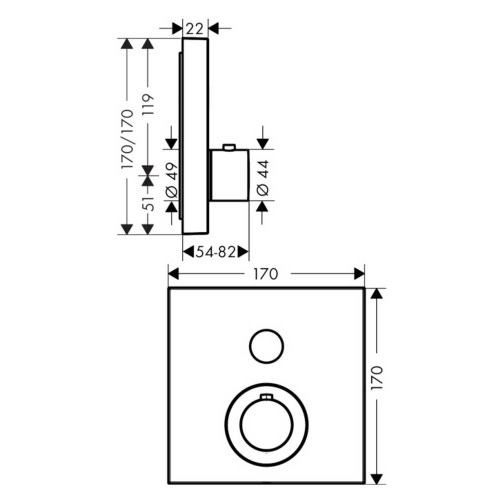 Immagine di Axor SHOWERSELECT miscelatore termostatico, ad incasso, Square, per 1 utenza, finitura cromo 36714000
