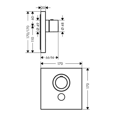 Immagine di Axor SHOWERSELECT miscelatore termostatico, ad incasso, ad alta portata, Square, per 1 utenza, finitura cromo 36716000