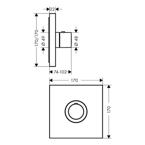 Immagine di Axor SHOWERSELECT miscelatore termostatico, ad incasso, ad alta portata, Square, finitura cromo 36718000