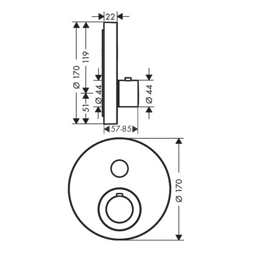 Immagine di Axor SHOWERSELECT miscelatore termostatico, ad incasso, per 1 utenza, Round, finitura cromo 36722000