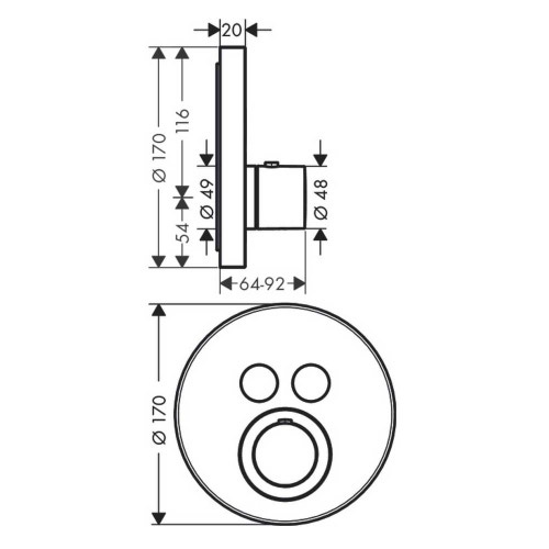 Immagine di Axor SHOWERSELECT miscelatore termostatico, ad incasso, Round, per 2 utenza, finitura cromo 36723000