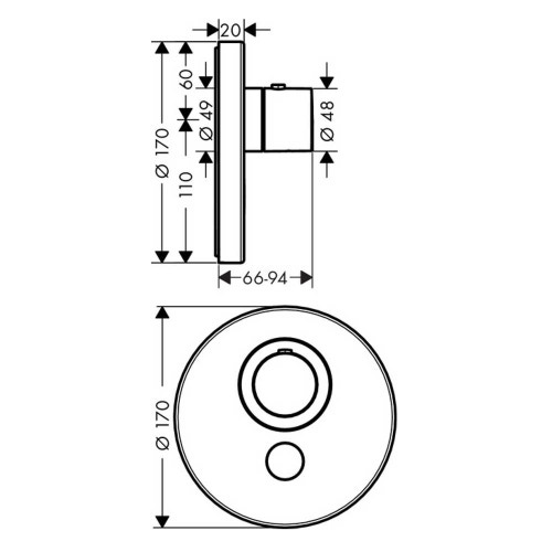 Immagine di Axor SHOWERSELECT miscelatore termostatico, ad alta portata, ad incasso, Round, per 1 utenza più 1 addizionale, finitura cromo 36726000
