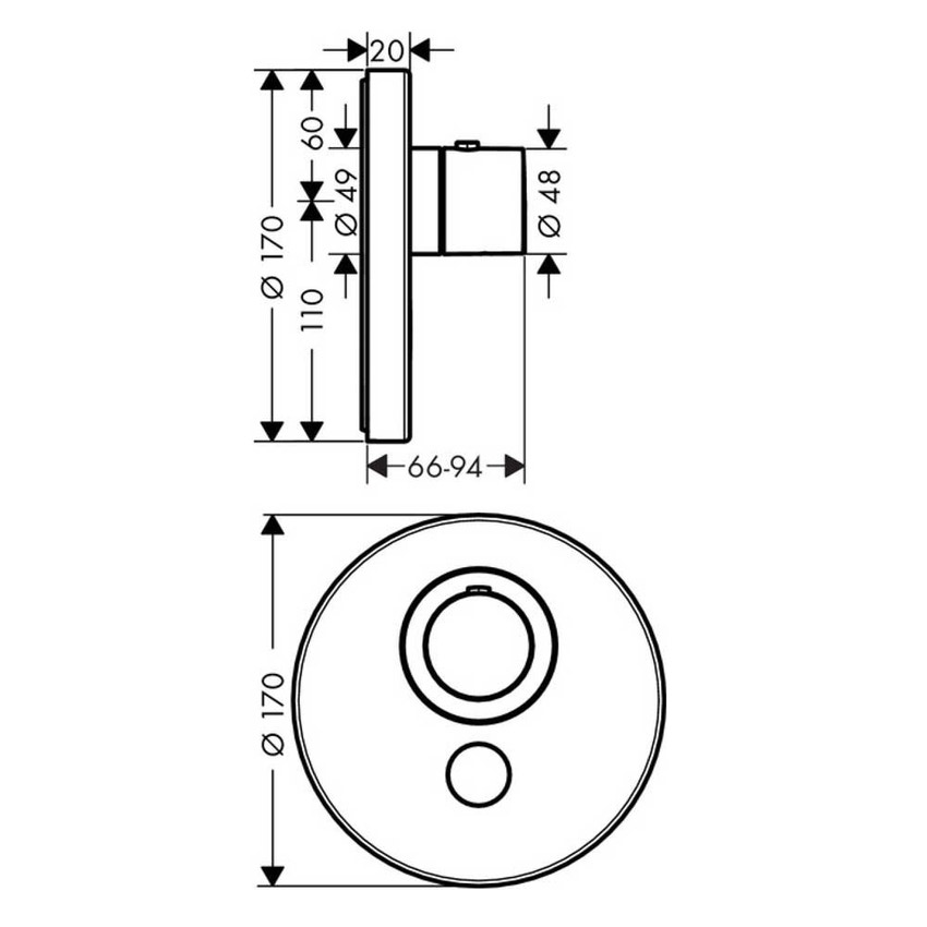 Immagine di Axor SHOWERSELECT miscelatore termostatico, ad alta portata, ad incasso, Round, per 1 utenza più 1 addizionale, finitura cromo 36726000