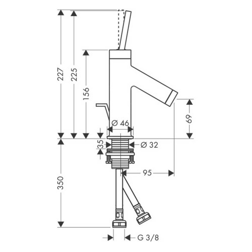Immagine di Axor STARCK miscelatore monocomando lavamani 70, con set di scarico pop-up e saltarello, finitura cromo 10116000