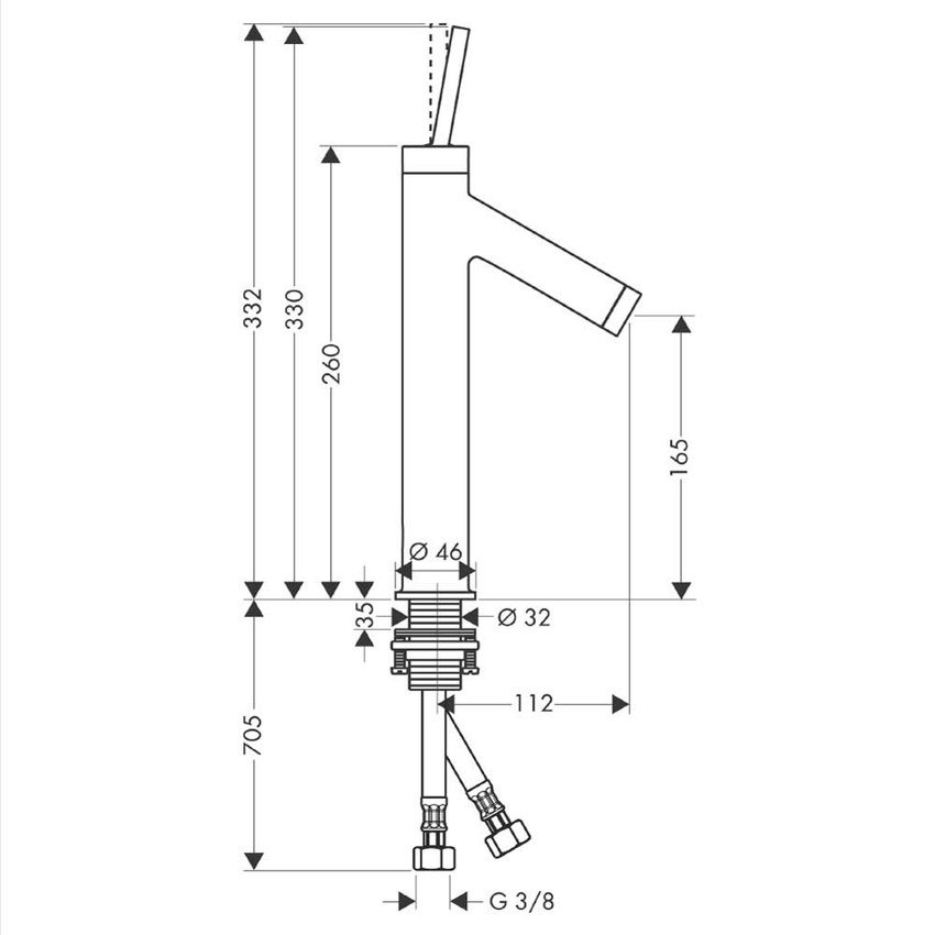 Immagine di Axor STARCK miscelatore monocomando lavamani 170, con set di scarico, finitura cromo 10123000
