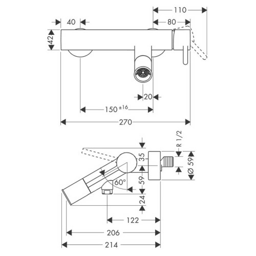 Immagine di Axor STARCK miscelatore monocomando vasca, esterno, con maniglia a leva arrotondata, finitura cromo 10411000