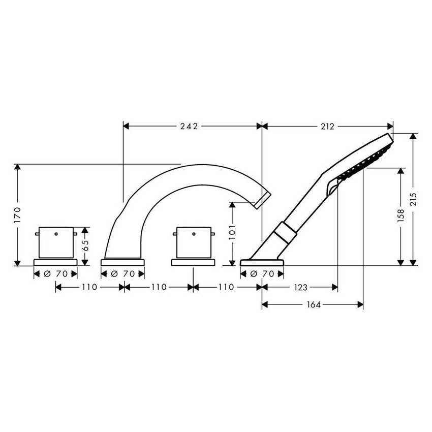Immagine di Axor STARCK rubinetteria 4 fori, bordo vasca, per piano piastrellato, finitura cromo 10451000