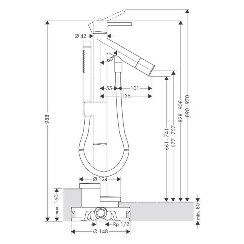 Immagine di Axor STARCK miscelatore monocomando vasca a pavimento, con maniglia a leva arrotondata, finitura cromo 10456000
