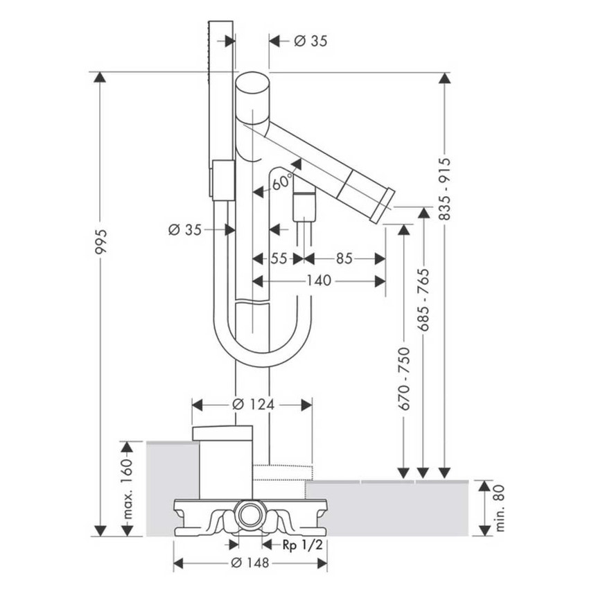 Immagine di Axor STARCK miscelatore vasca a 2 maniglie a pavimento, finitura cromo 10458000
