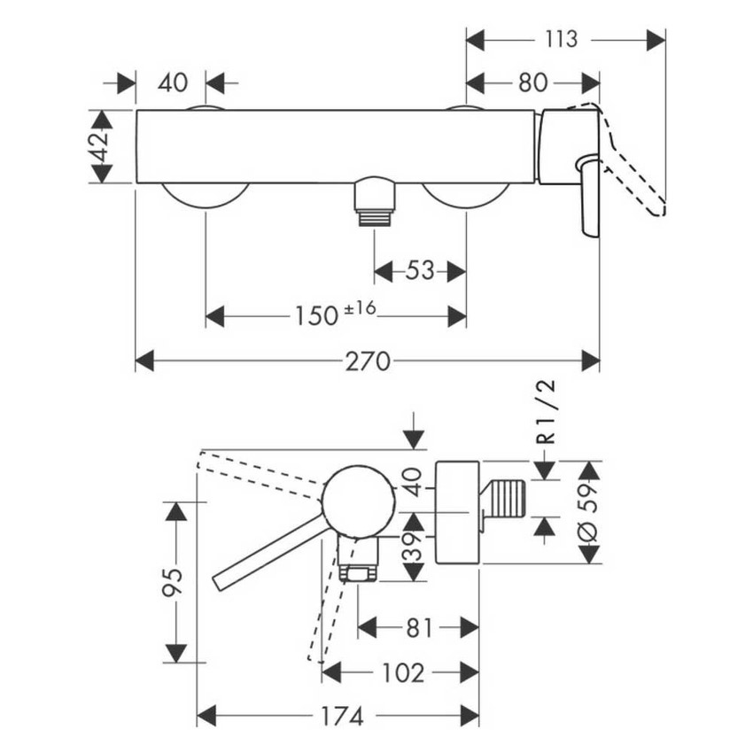 Immagine di Axor STARCK miscelatore monocomando doccia esterno, con maniglia a leva piatta, finitura cromo 10665000