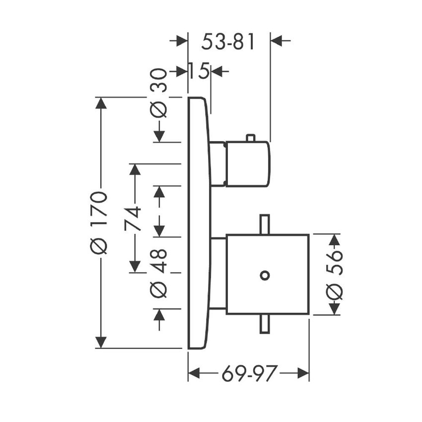 Immagine di Axor STARCK set esterno termostatico, ad incasso, con arresto e deviatore, finitura cromo 10720000