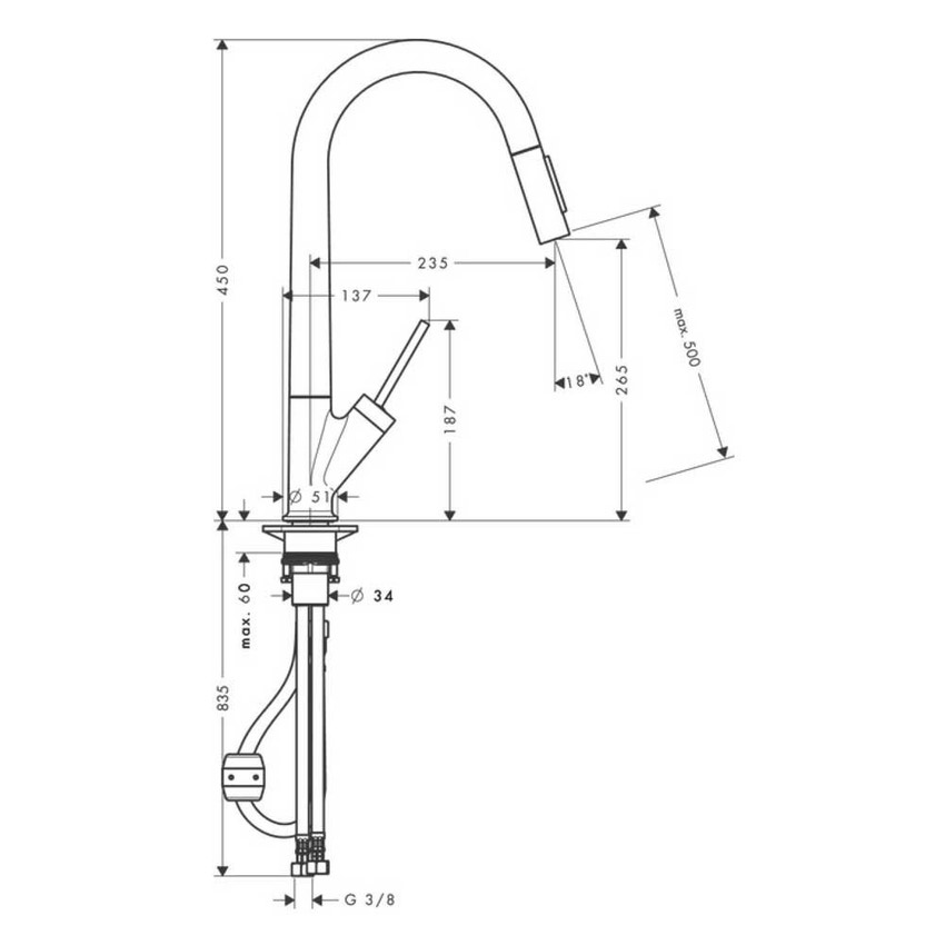 Immagine di Axor STARCK miscelatore monocomando cucina monocomando 270, con doccetta estraibile, finitura cromo 10821000