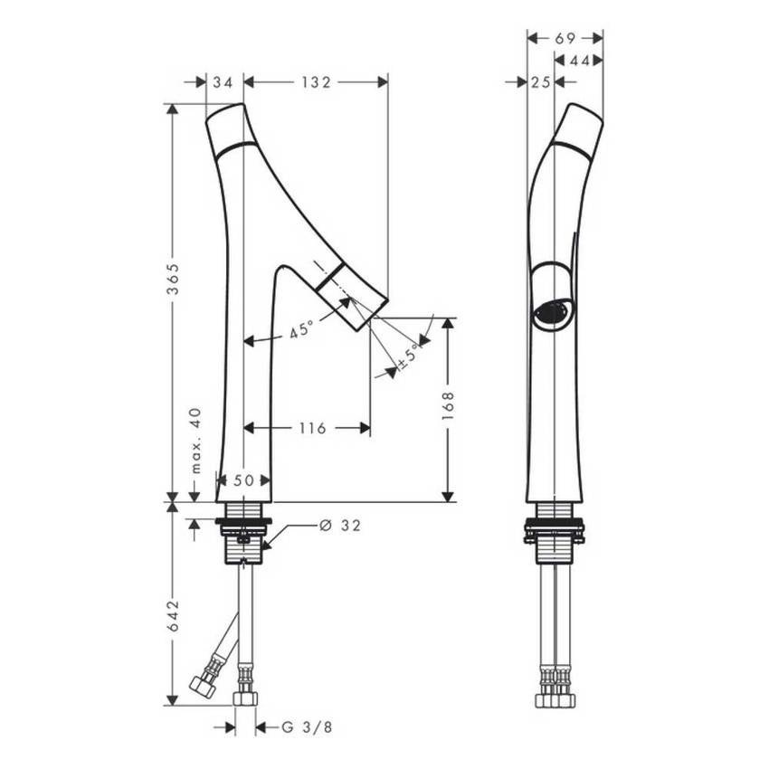 Immagine di Axor STARCK ORGANIC miscelatore monocomando catino 170, senza scarico e saltarello, finitura cromo 12012000