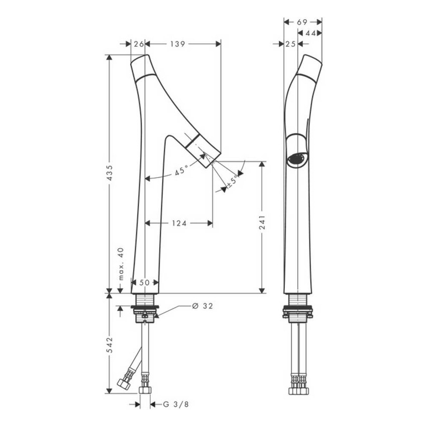 Immagine di Axor STARCK ORGANIC miscelatore 2 maniglie catino 240, senza scarico e saltarello, finitura cromo 12013000