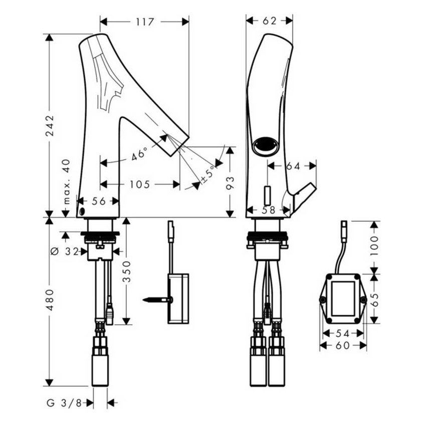 Immagine di Axor STARCK ORGANIC miscelatore elettronico lavabo, con leva di regolazione temperatura, con batterie da 6V, finitura cromo 12171000