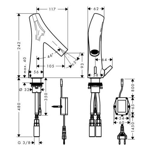 Immagine di Axor STARCK ORGANIC miscelatore elettronico lavabo, con leva di regolazione temperatura e alimentazione a batteria, finitura cromo 12173000