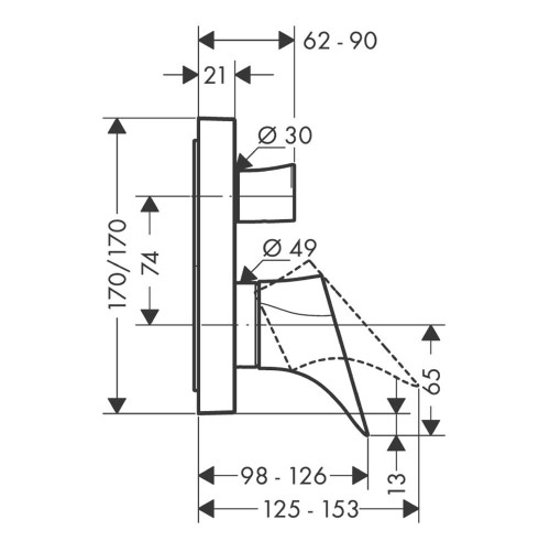 Immagine di Axor STARCK ORGANIC set esterno miscelatore monocomando vasca/doccia, ad incasso, con valvola antiriflusso, finitura cromo 12416000