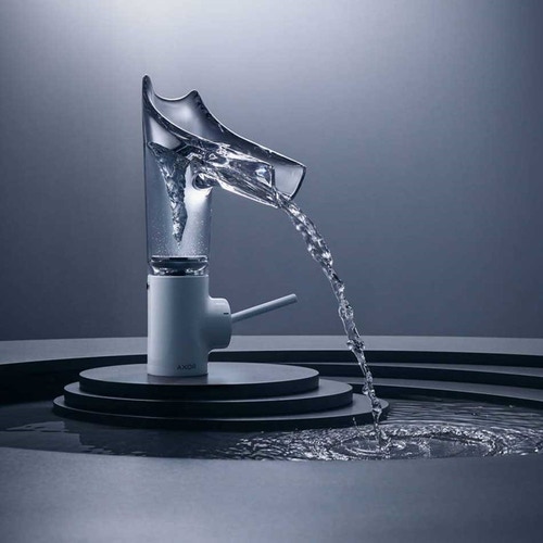 Immagine di Axor STARCK V miscelatore monocomando lavabo 140, con bocca in vetro e set di scarico, colore bianco 12112450