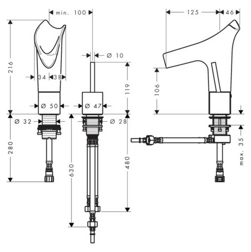Immagine di Axor STARCK V miscelatore per lavabo a 2 fori 110, con set di scarico, finitura cromo 12115000