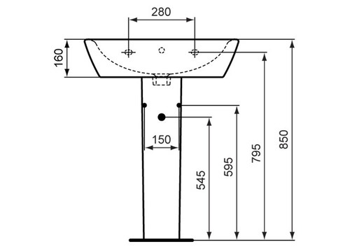 Immagine di Ceramica Dolomite QUARZO lavabo 65 x 50 cm con foro per rubinetteria e troppopieno, bianco (senza colonna) E883101