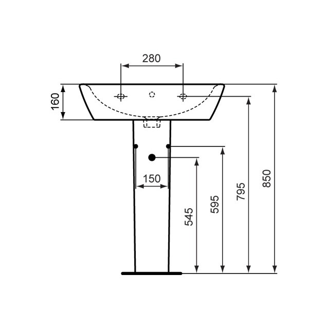 Immagine di Ceramica Dolomite QUARZO lavabo 65 x 50 cm con foro per rubinetteria e troppopieno, bianco (senza colonna) E883101