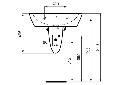 Immagine di Ceramica Dolomite QUARZO lavabo 65 x 50 cm con foro per rubinetteria e troppopieno, bianco (senza colonna) E883101