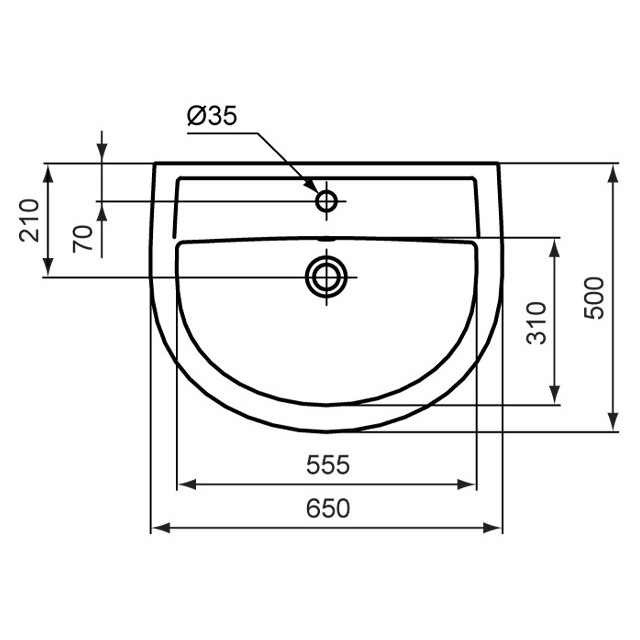 Immagine di Ceramica Dolomite QUARZO lavabo 65 x 50 cm con foro per rubinetteria e troppopieno, bianco (senza colonna) E883101