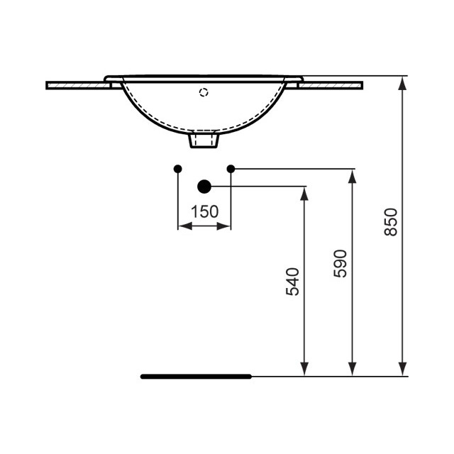 Immagine di Ceramica Dolomite QUARZO lavabo 56 x 46 cm per incasso soprapiano con foro rubinetteria e troppopieno, bianco E883601