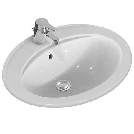 Immagine di Ceramica Dolomite QUARZO lavabo 56 x 46 cm per incasso soprapiano con foro rubinetteria e troppopieno, bianco E883601