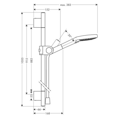 Immagine di Axor UNO set doccia 0.90 m, con doccetta 120, da 3 jet, finitura cromo 27987000