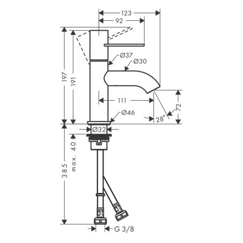 Immagine di Axor UNO miscelatore monocomando lavabo 70, con maniglia a staffa e set di scarico, finitura cromo 38021000