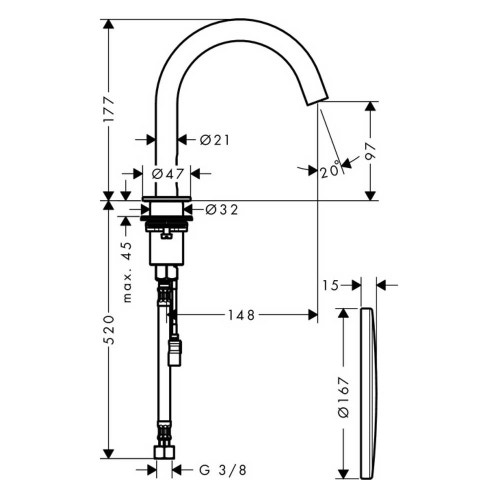 Immagine di Axor UNO miscelatore lavabo elettronico, con regolazione di temperatura 230 V, finitura cromo 38010000