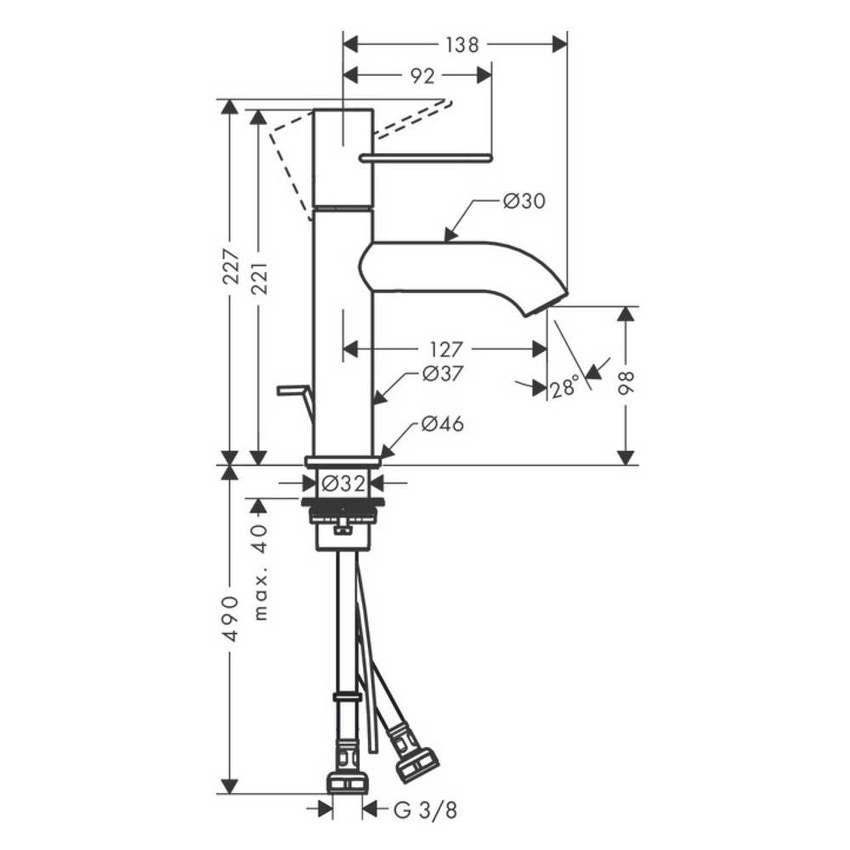 Immagine di Axor UNO miscelatore monocomando lavabo 100, con maniglia a staffa e set di scarico pop-up, finitura cromo 38023000