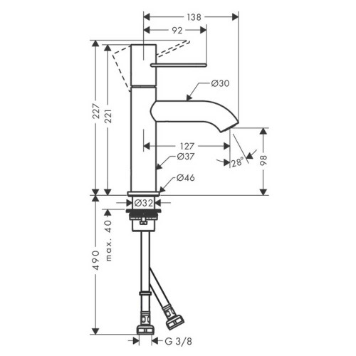 Immagine di Axor UNO miscelatore monocomando lavabo 100, con maniglia a staffa e set di scarico, finitura nichel spazzolato 38026820