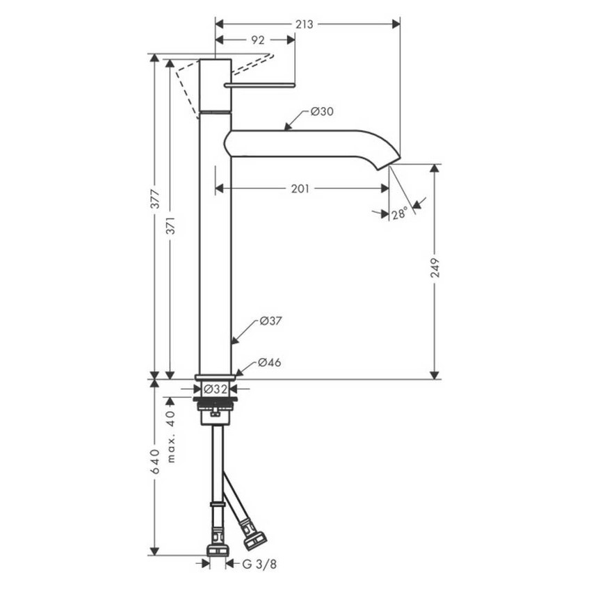 Immagine di Axor UNO miscelatore monocomando lavabo 250, con maniglia a staffa e set di scarico, finitura cromo 38034000