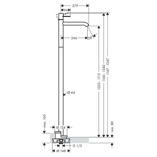 Immagine di Axor UNO miscelatore monocomando lavabo a pavimento, con maniglia a staffa, senza set di scarico, finitura cromo 38037000