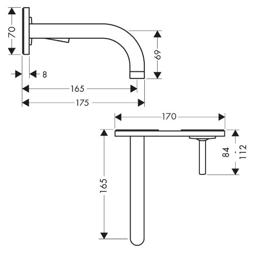 Immagine di Axor UNO miscelatore monocomando lavabo, ad incasso a parete, con bocca d'erogazione 16,5 cm e piastrine, finitura cromo 38112000