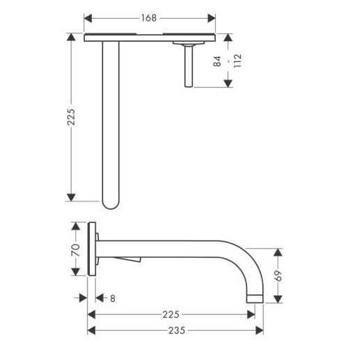 Immagine di Axor UNO miscelatore monocomando lavabo, ad incasso a parete, con bocca d'erogazione 22,5 cm e piastrine, finitura cromo 38115000