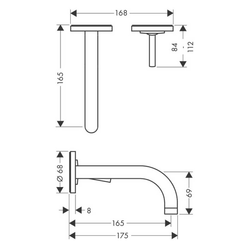 Immagine di Axor UNO miscelatore monocomando lavabo, ad incasso a parete, con bocca d'erogazione 16,5 cm e piastrine, finitura cromo 38113000