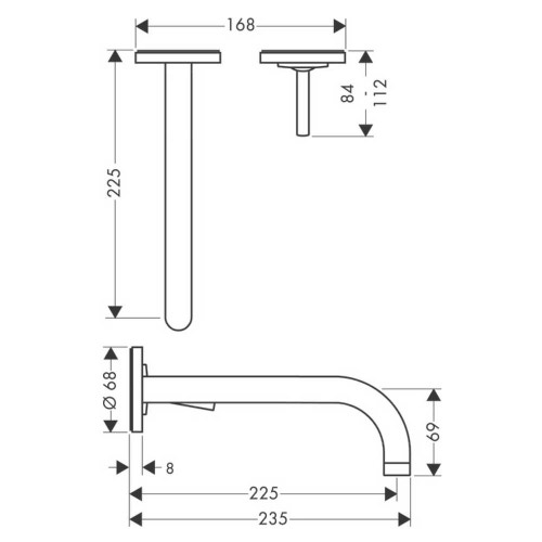 Immagine di Axor UNO miscelatore monocomando lavabo, ad incasso a parete, con bocca d'erogazione 22,5 cm e piastrine, finitura cromo 38116000