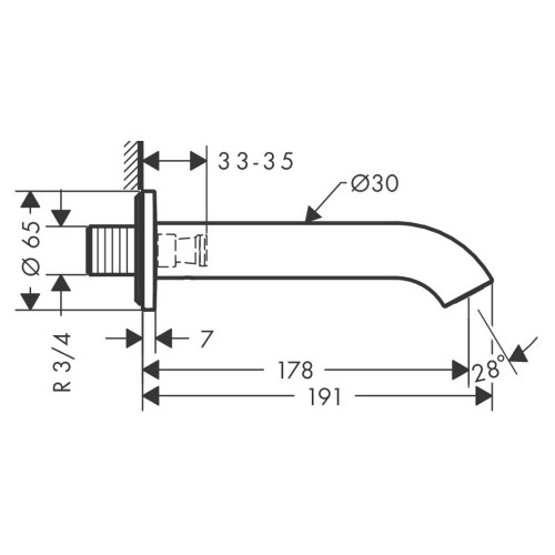Immagine di Axor UNO bocca erogazione vasca, curva, finitura cromo 38411000