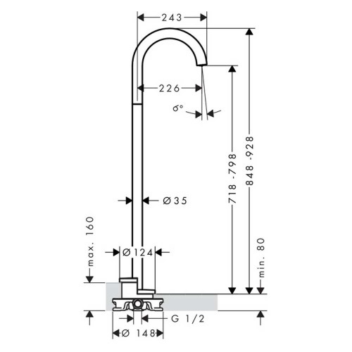 Immagine di Axor UNO bocca d'erogazione vasca, curva, a pavimento, finitura cromo 38412000